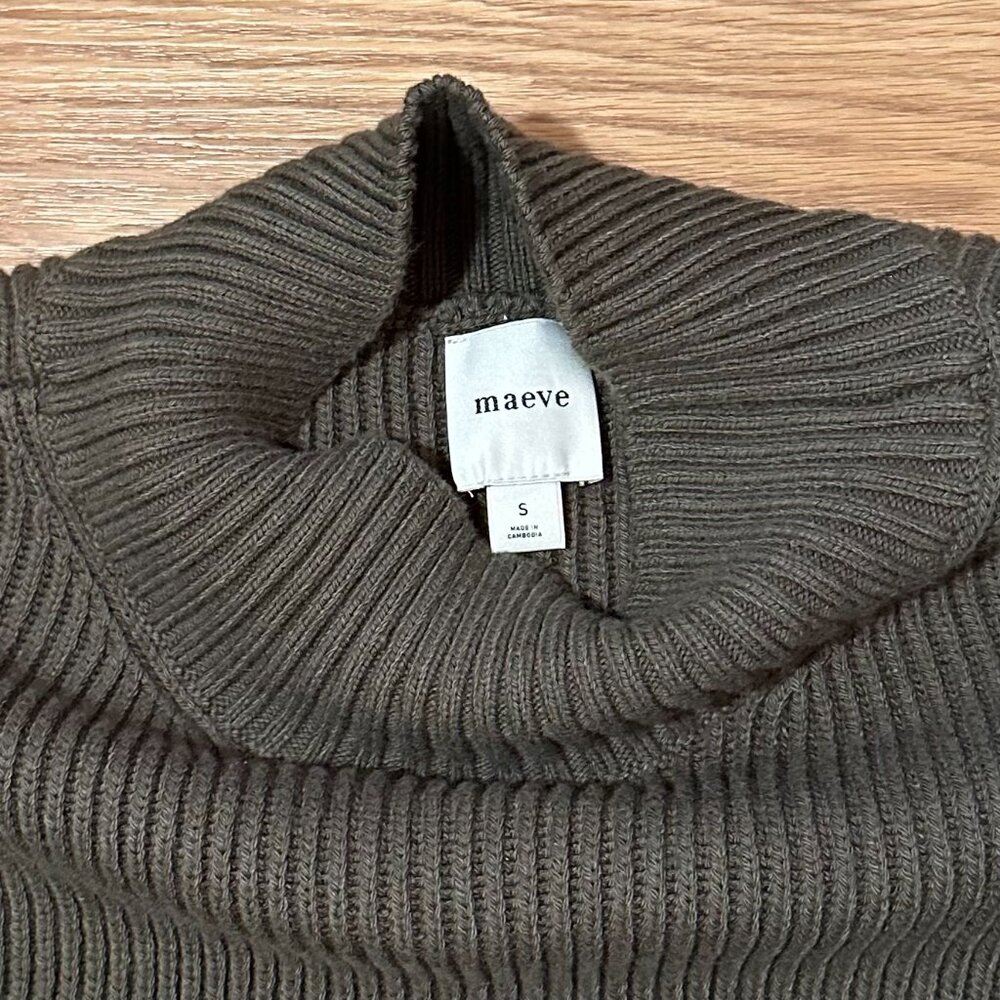 Maeve for Anthropologie Olive Green Ribbed Knit Belted Sweater Dress - Picture 2 of 11